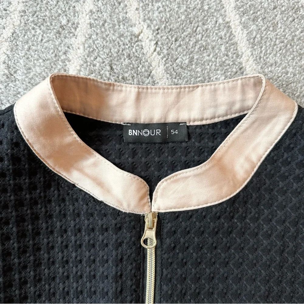 BNNour Black Cropped Cinched Waist Textured Zipper Statement Jacket